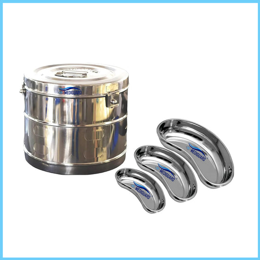 MEDIGUARD Dressing Drum 11x9" With Kidney Tray 10"(250 MM), 8"(200 MM), 6"(150 MM) Autoclavable SS Combo