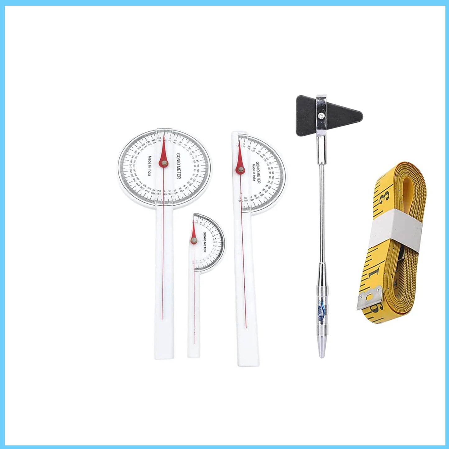 MEDIGUARD Pvc Goniometer Set With Percussion Hammer With Measuring Tape, Combo