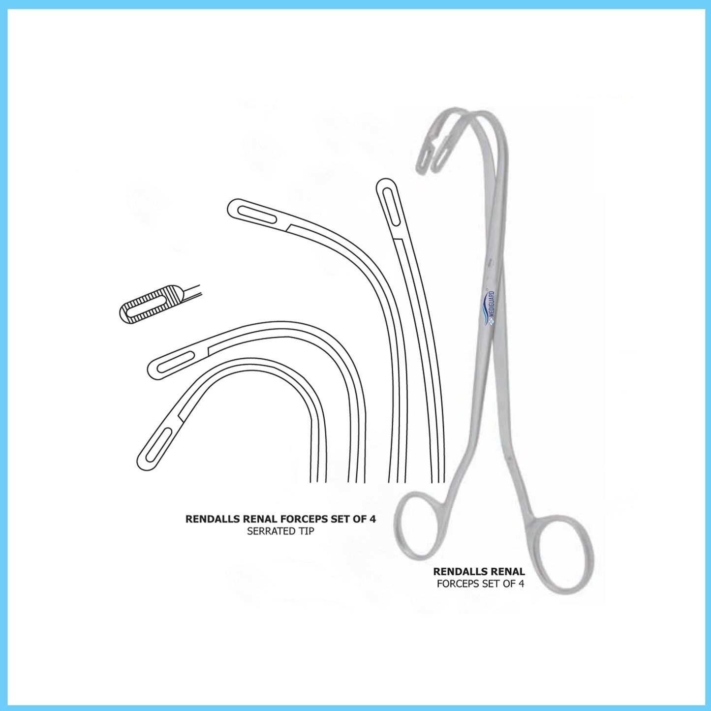 MEDIGUARD RENDALLS RENAL FORCEPS SET OF 4 SERRATED TIP