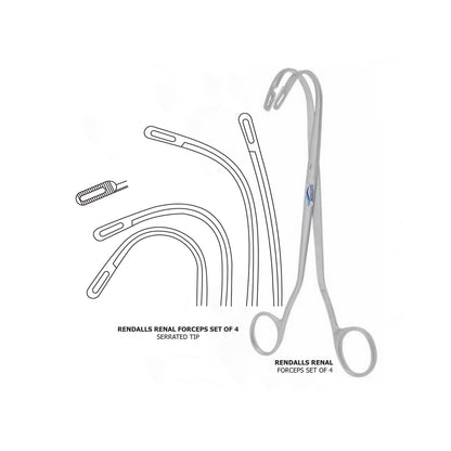 MEDIGUARD RENDALLS RENAL FORCEPS SET OF 4 SERRATED TIP