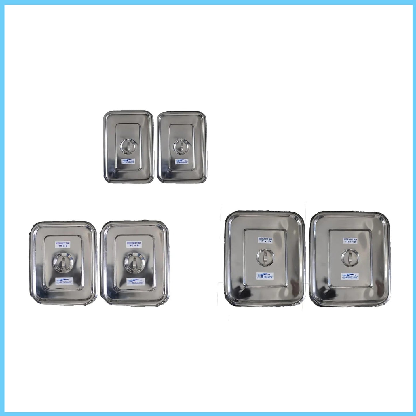MEDIGUARD SS Instrument Tray with Lid (Size 8x6), Instrument Tray with Lid (Size 10x8) Instrument Tray with Lid (Size 12x10) Set