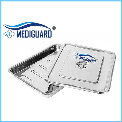 MEDIGUARD Stainless Steel Medical INSTRUMENT TRAY with Lid (Size 18x12) Pack of 2